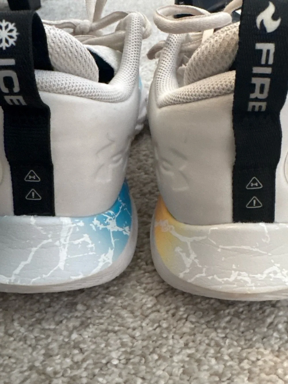 Under Armour Womens White Volleyball Shoes with Blue and Orange Accents